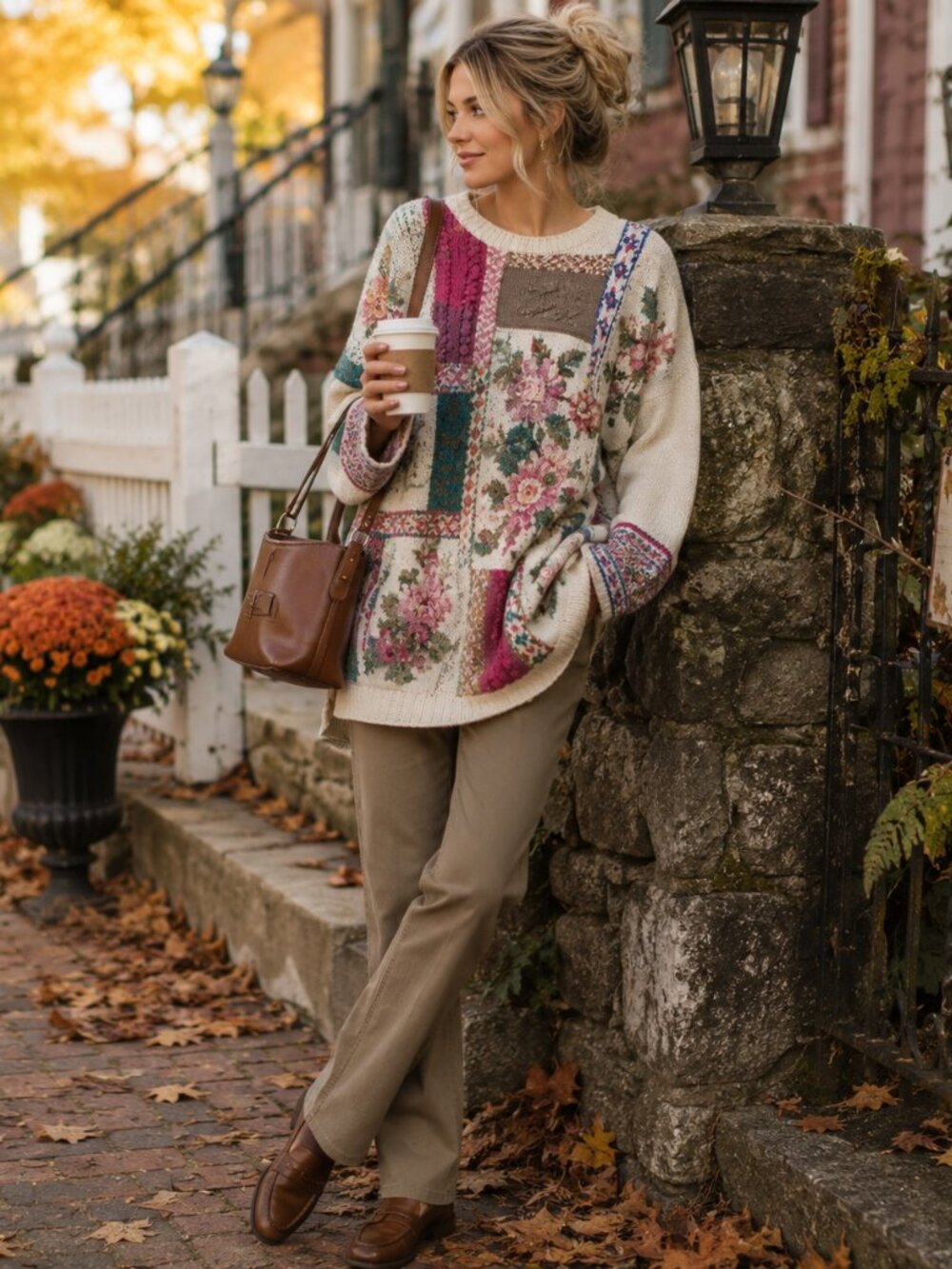 Vintage Heirloom Collectibles Patchwork Floral Sweater Size Medium